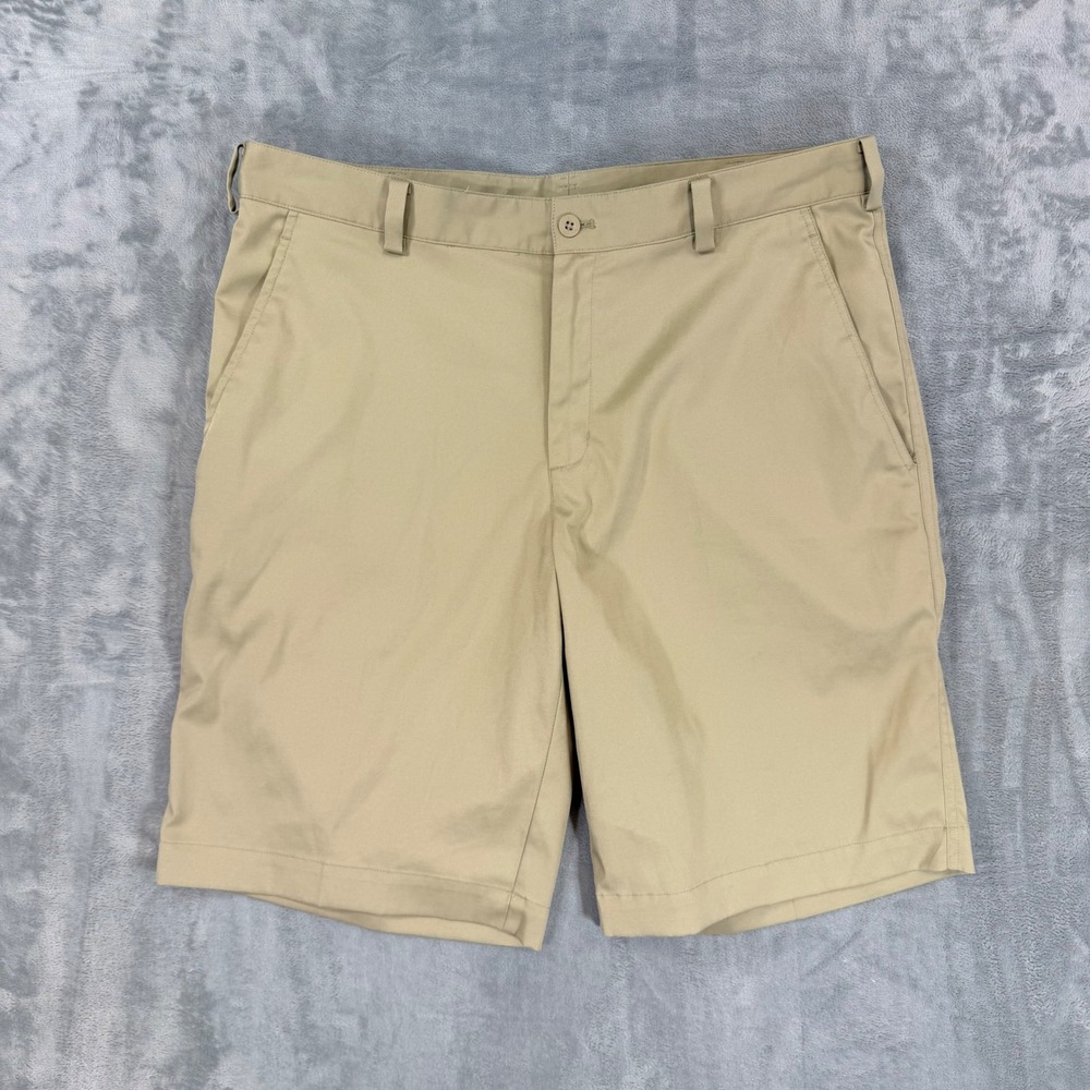 Nike Golf Dri FIT Chino Shorts Men's Size 34 Khaki Flat Front Stretch Cotton